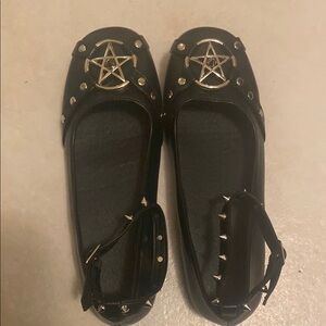 New Black Studded Pentagram Flats Goth Shoes Punk Grunge Emo Metal